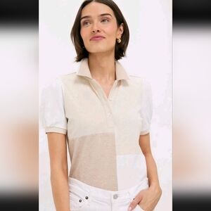Tuckernuck Pique Puff Sleeve Peggy Polo Shirt Women's XL Sandstone Short Sleeve